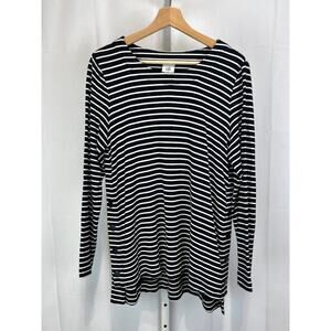 CABI Side Snap Tee 6332 Striped Pullover Knit Tunic Top Black White Size M